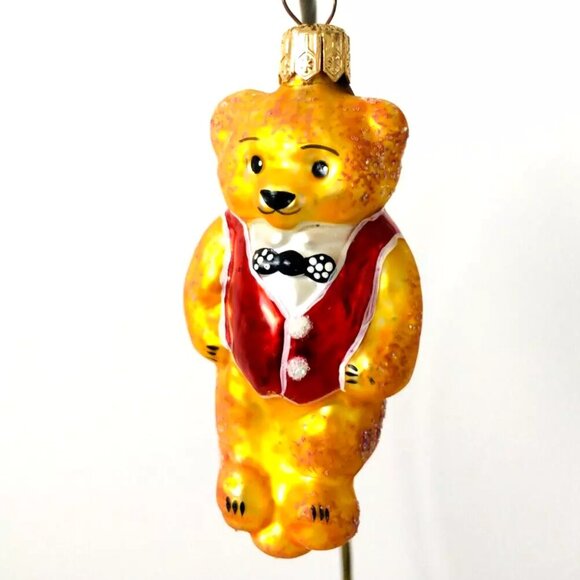 NEW Authentic Christopher Radko TEDDY BEAR Gold Tiny Tedy HandMade Glass Ornamet - Picture 5 of 7